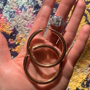 LAST MARKDOWN❗️2PC Jewelry SET rose gold plated hoops 925s cubic zirconia ring